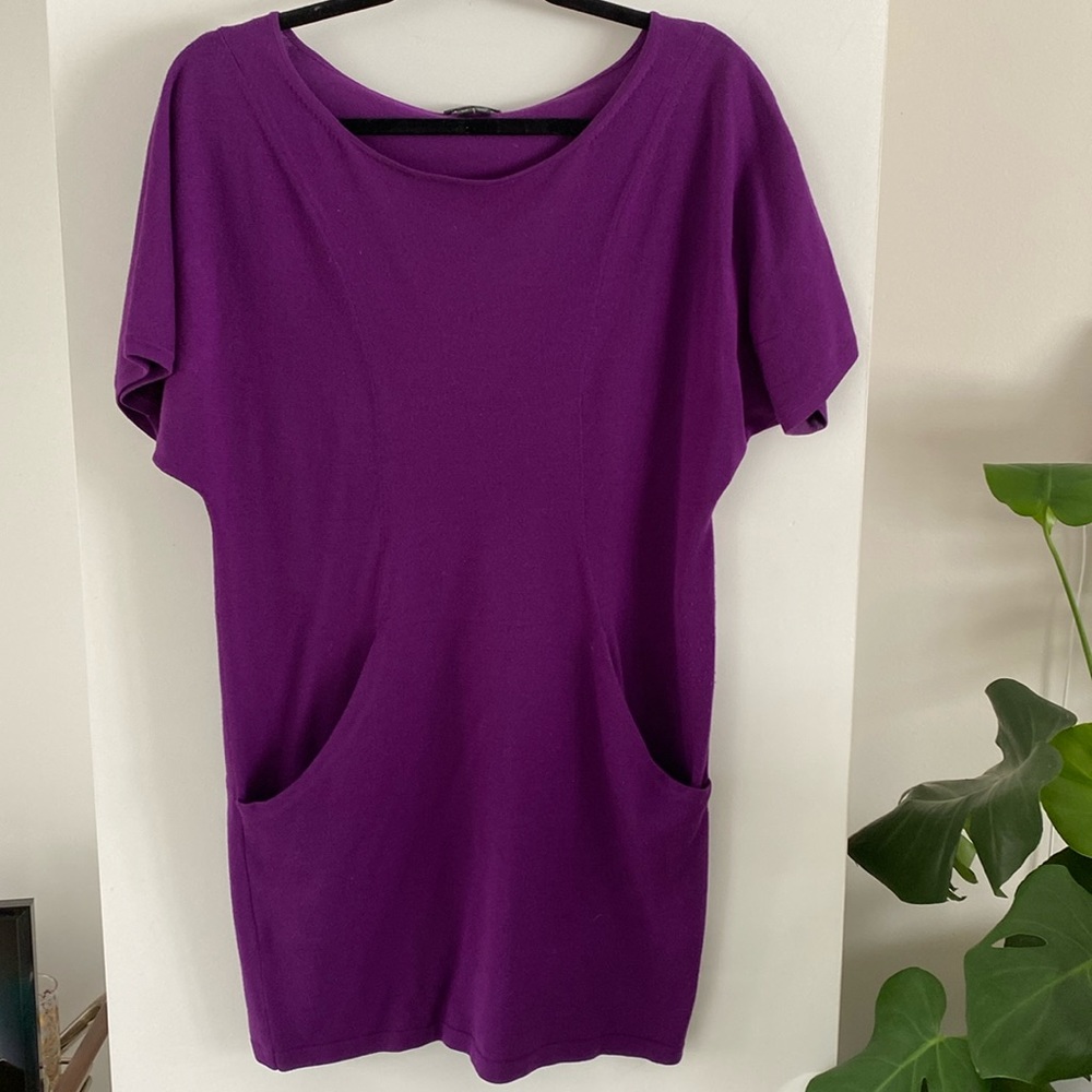 THEORY purple sweater dress tunic pockets wool